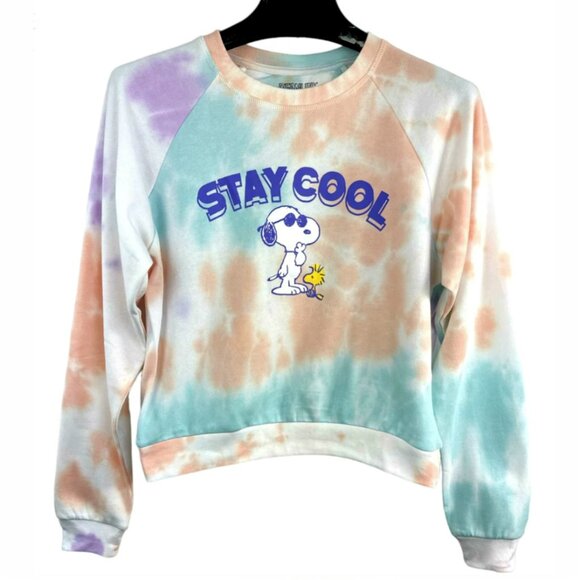 Licensed PEANUTS Snoopy 'STAY COOL" women's Tie Dye crop FLEECE Sweatshirt S,M,L - Picture 4 of 7